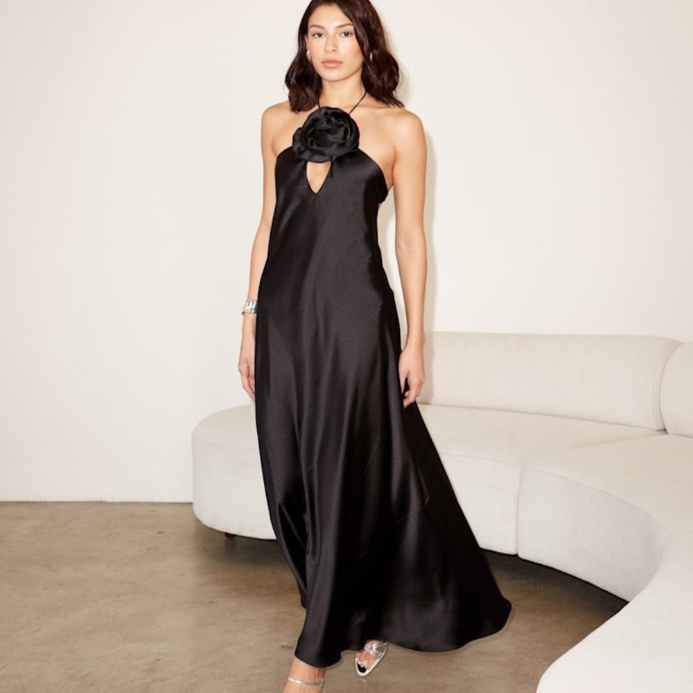Delfi Collective Black Bianca Backless Halter Gown